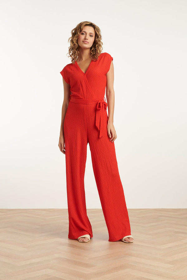 Smashed Lemon 25116 Stretchy Crinkle Jumpsuit | Red