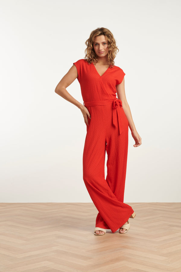 smashed lemon 25116 Stretchy Crinkle Jumpsuit | Red smashed lemon 25116 Stretchy Crinkle Jumpsuit | Red