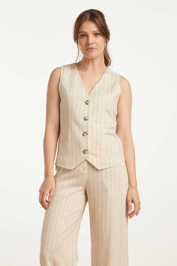 smashed lemon 25128 Linnen Waistcoat | Sand-Black