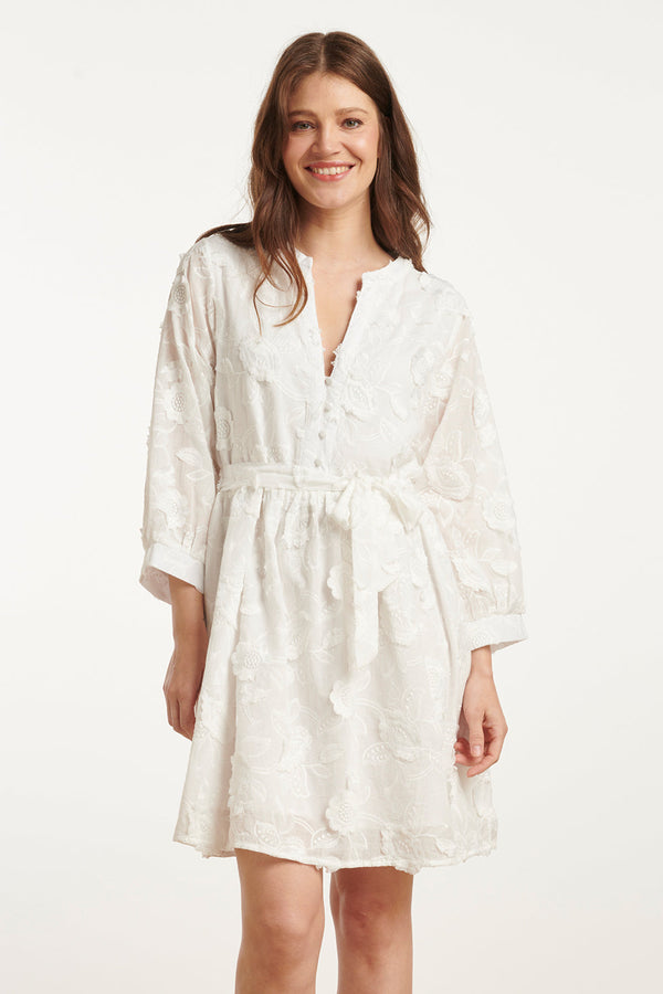 smashed lemon 25137 Te 3D Bloemenjurk | White