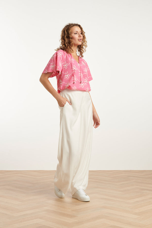 Smashed Lemon 25141 Te Rayon Satin Broek | White