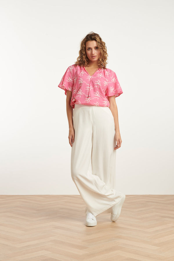 smashed lemon 25141 Te Rayon Satin Broek | White smashed lemon 25141 Te Rayon Satin Broek | White