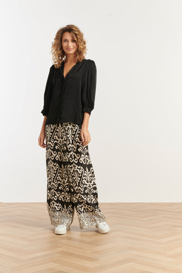 Smashed Lemon 25142 E Rayon Satijnen Blouse | Black