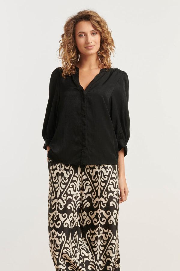 smashed lemon 25142 E Rayon Satijnen Blouse | Black