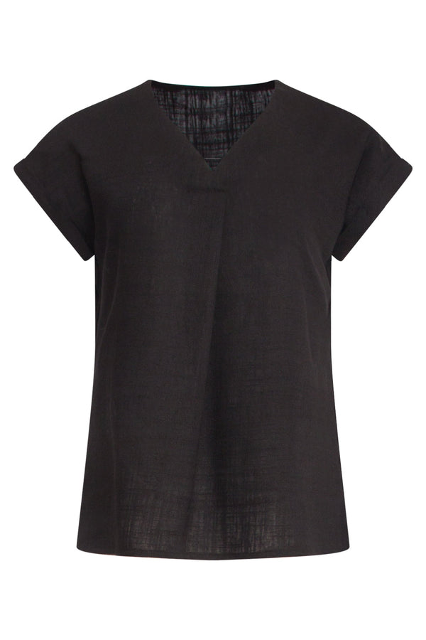 Smashed Lemon 25148 E Linnen Top Met V-Hals | Black