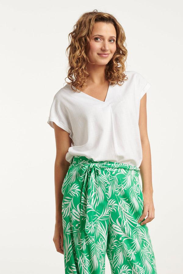Smashed Lemon 25148 Te Linnen Top Met V-Hals | White