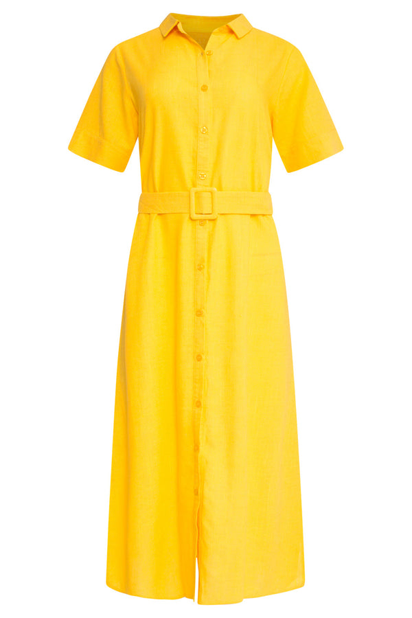 Smashed Lemon 25150 Linnen Midi Shirtjurk | Yellow