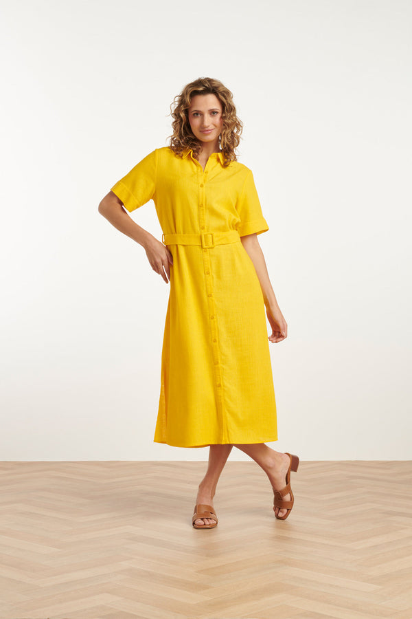 Smashed Lemon 25150 Linnen Midi Shirtjurk | Yellow
