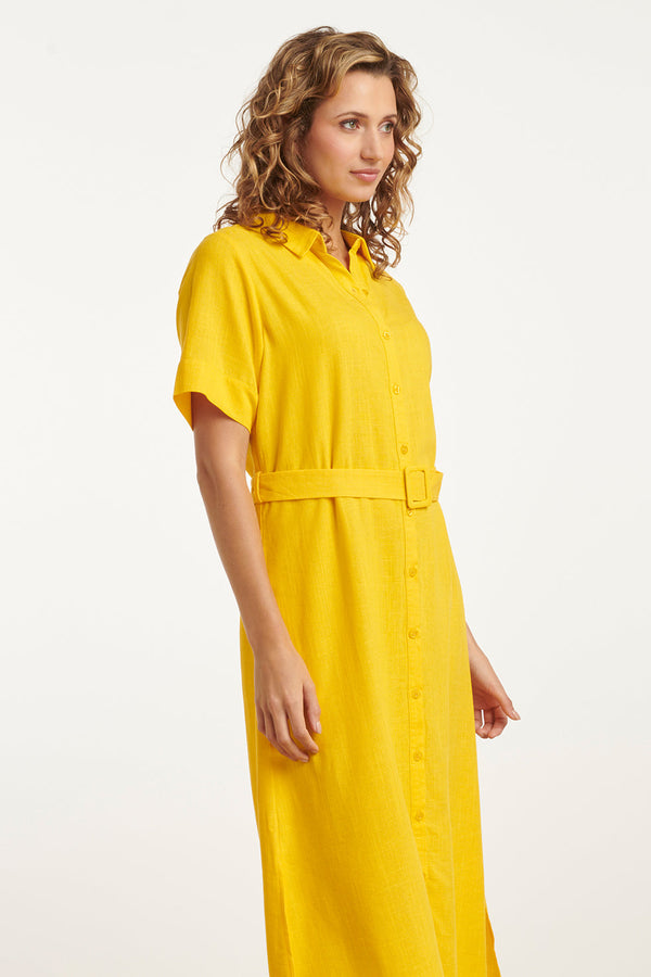 Smashed Lemon 25150 Linnen Midi Shirtjurk | Yellow
