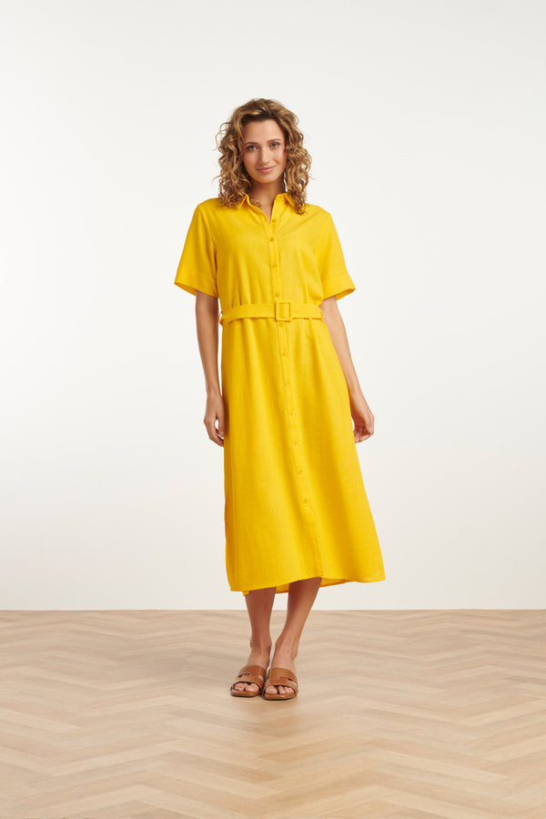 smashed lemon 25150 Linnen Midi Shirtjurk | Yellow
