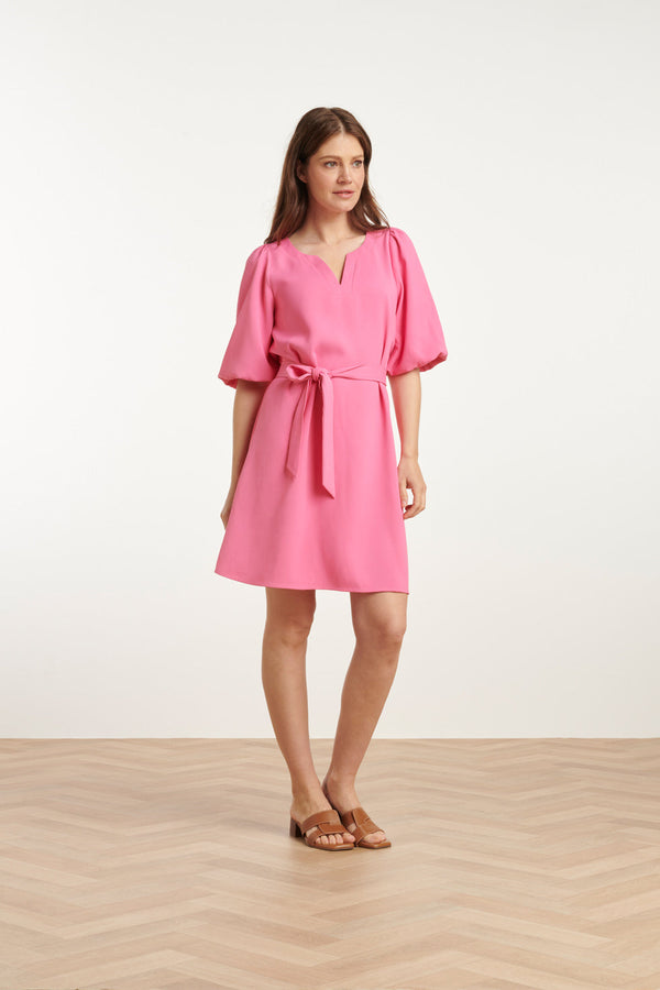 Smashed Lemon 25152 Balloon Sleeve Kort Jurk | Pink
