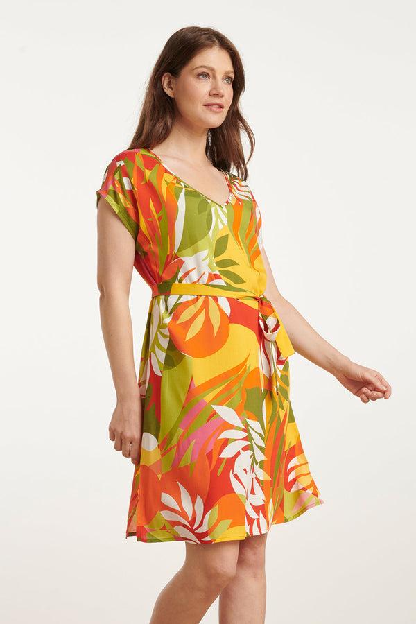 Smashed Lemon 25155 Jurk Met Bladprint | Muticolour