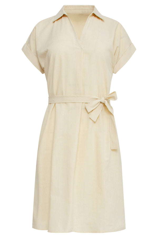 Smashed Lemon 25176 Linnen Jurk Met Kraag | Sand