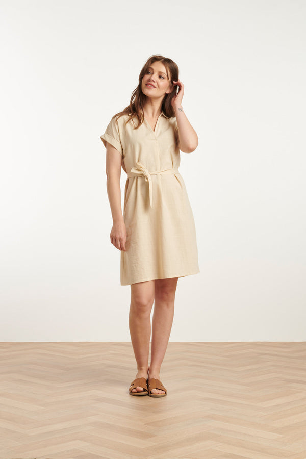 Smashed Lemon 25176 Linnen Jurk Met Kraag | Sand