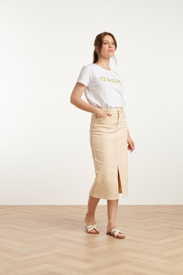 Smashed Lemon 25205 E Denim Midi-Rok | Sand