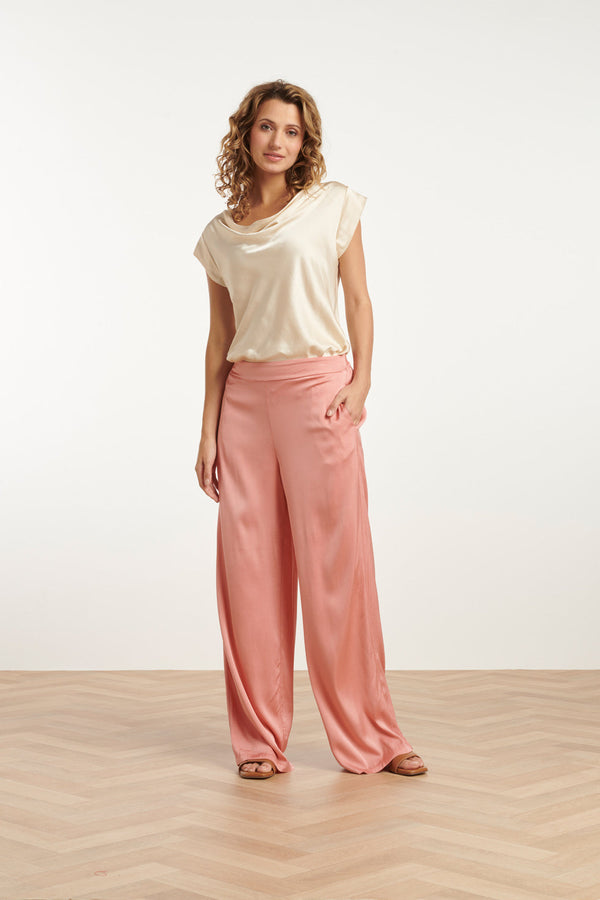 Smashed Lemon 25212 Waterfall Satijn Top | Sand