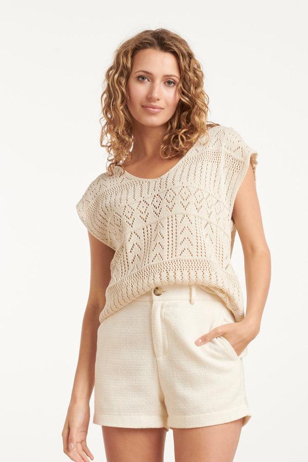 smashed lemon 25215 Crochet Top | White