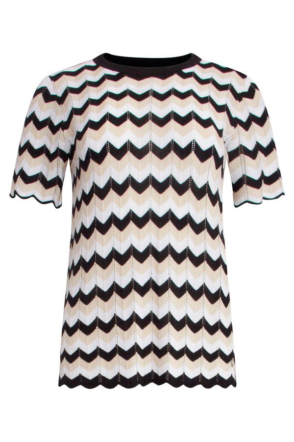 Smashed Lemon 25266 Zigzag Gebreide Top | Sand-Black