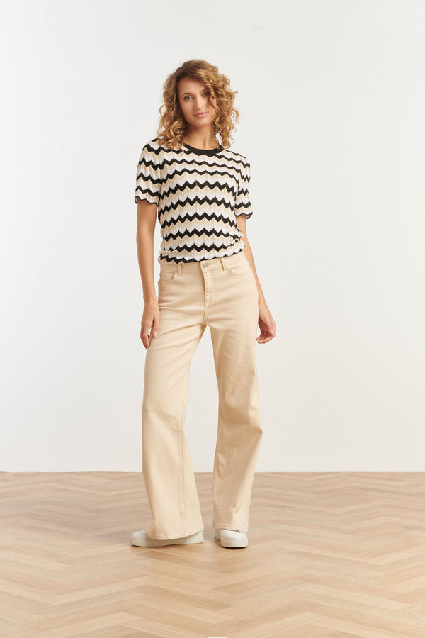 Smashed Lemon 25266 Zigzag Gebreide Top | Sand-Black