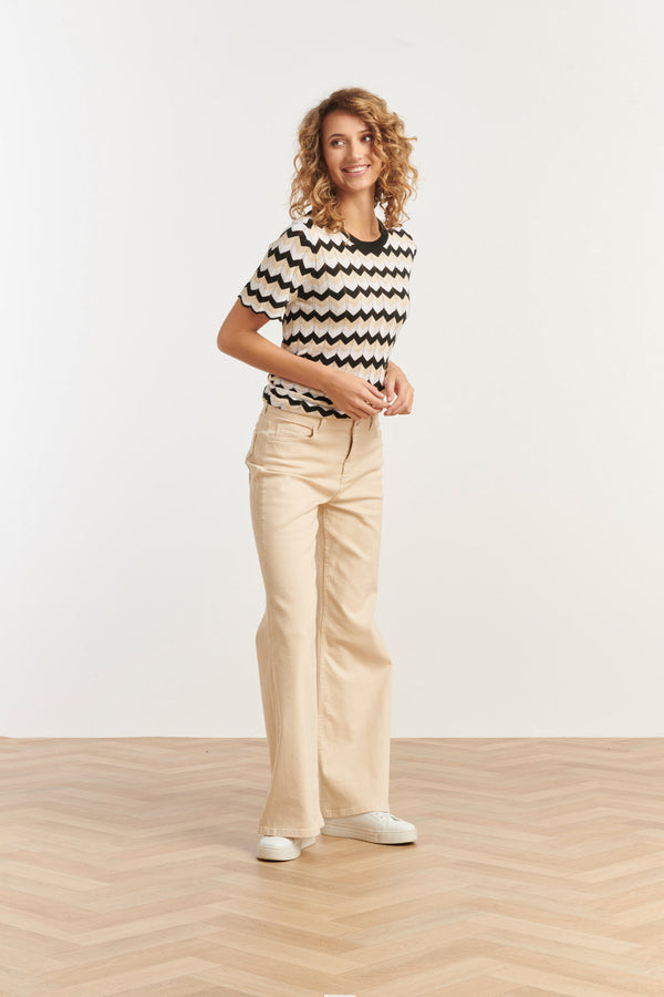 Smashed Lemon 25266 Zigzag Gebreide Top | Sand-Black