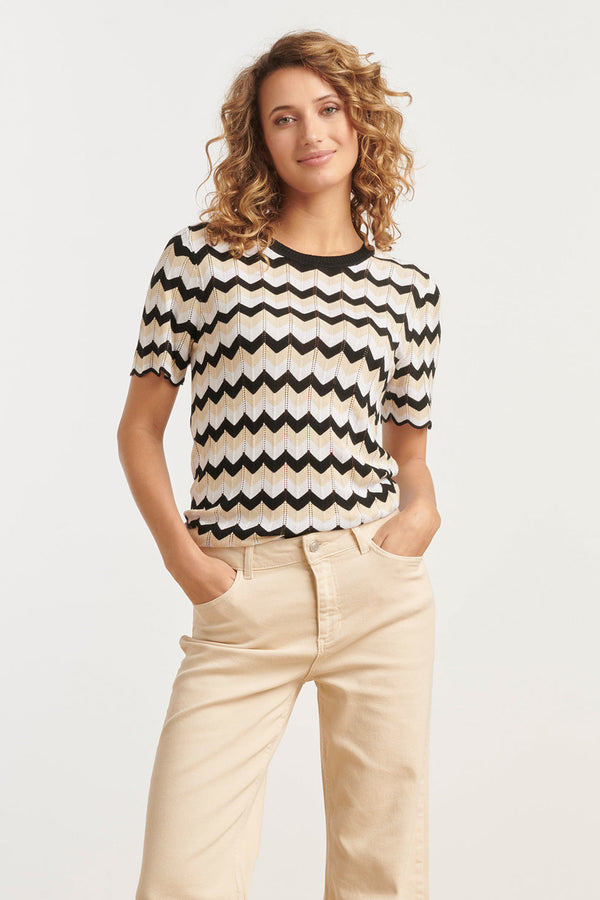smashed lemon 25266 Zigzag Gebreide Top | Sand-Black