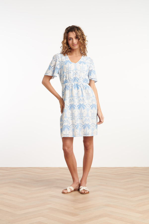 smashed lemon 35001 Jurken | Off White - Blue