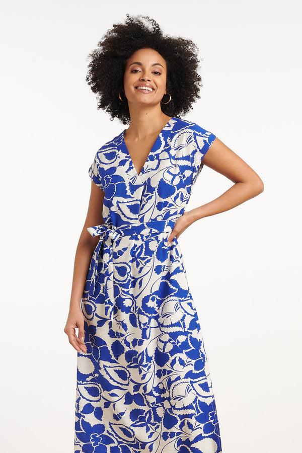 Smashed Lemon 35172 Jurken | Off White-Cobalt Blue