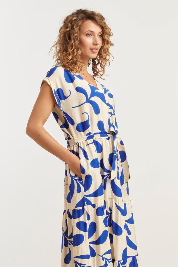 Smashed Lemon 35179 Jurken | Off White-Cobalt Blue