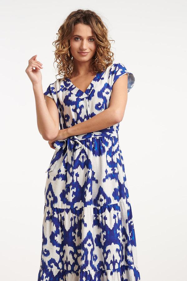 Smashed Lemon 35185 Jurken | Off White-Cobalt Blue