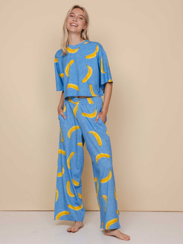 snurk Banana Blue Cropped T-shirt en Wijde broek set Dames