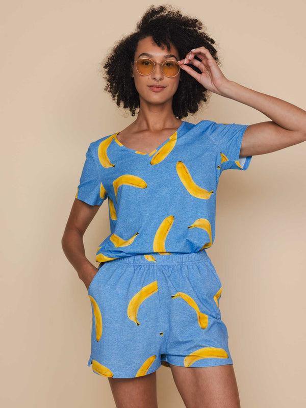 Snurk Banana Blue V-neck T-shirt En Shorts Set Dames