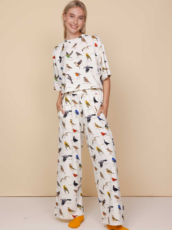 snurk Bird Watching Cropped T-shirt en Wijde broek set Dames