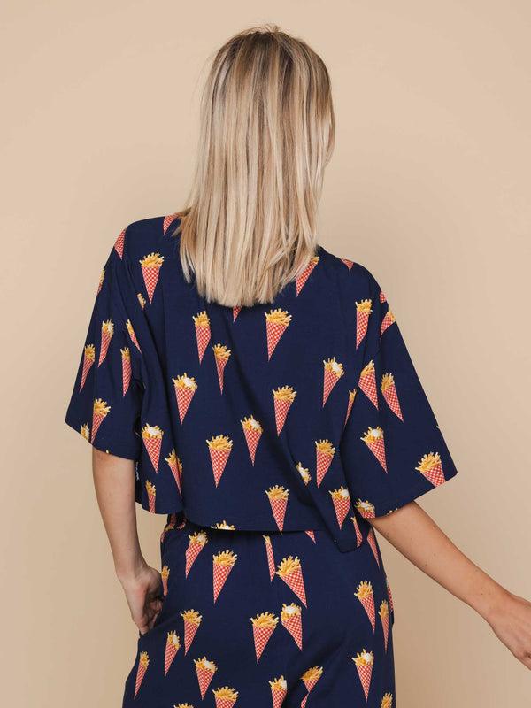 Snurk Fries Navy Cropped T-shirt En Shorts Set Dames