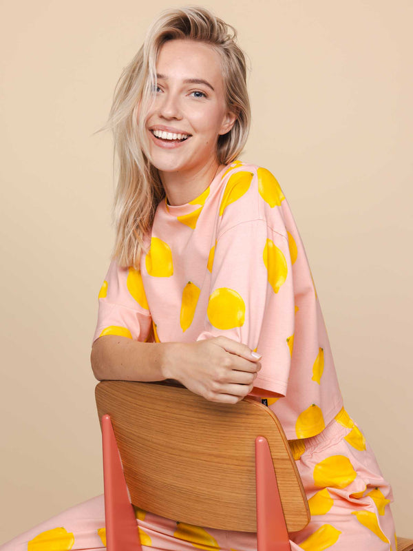 Snurk Lemon Cropped T-shirt En Wijde Broek Set Dames