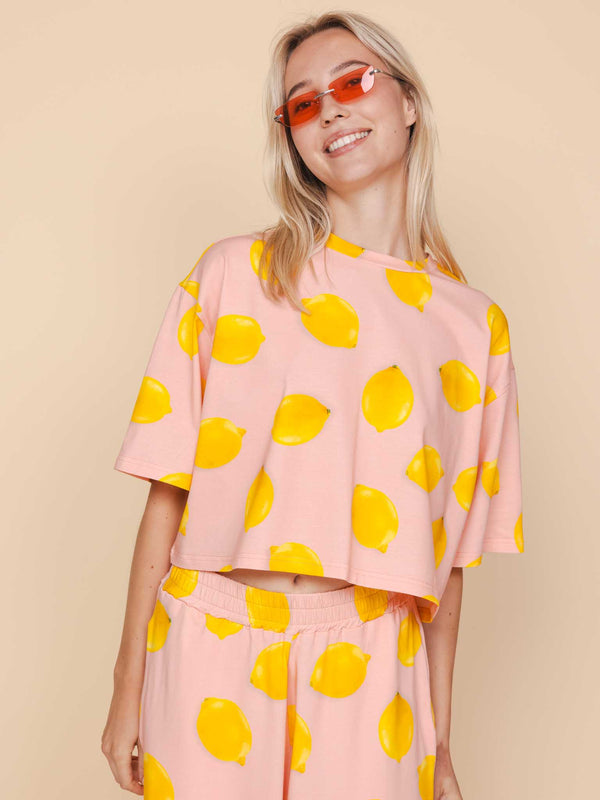 Snurk Lemon Cropped T-shirt En Wijde Broek Set Dames
