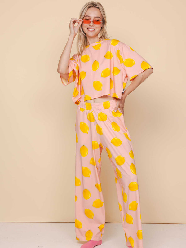 snurk Lemon Cropped T-shirt en Wijde broek set Dames