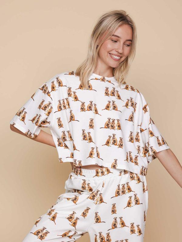Snurk Meerkats Cropped T-shirt En Wijde Broek Set Dames