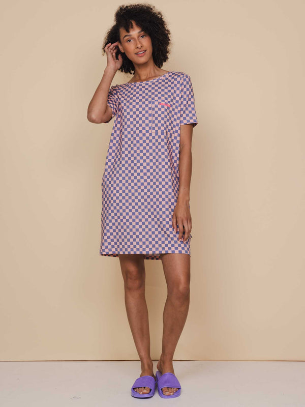snurk Check T-shirt Dress Dames