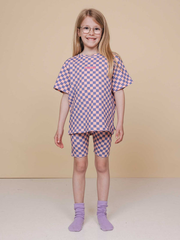 snurk Check T-shirt en Bikershorts set Kids