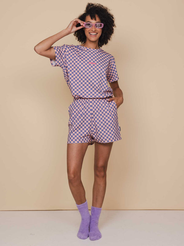 snurk Check T-shirt en Shorts set Dames
