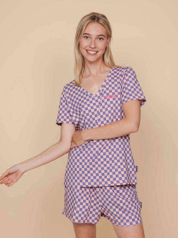 snurk Check V-neck T-shirt Dames