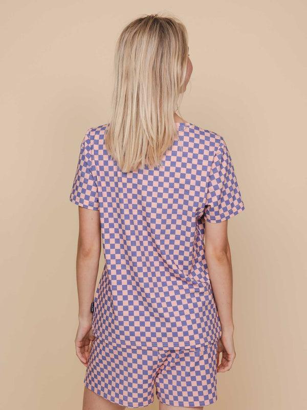 Snurk Check V-neck T-shirt En Shorts Set Dames
