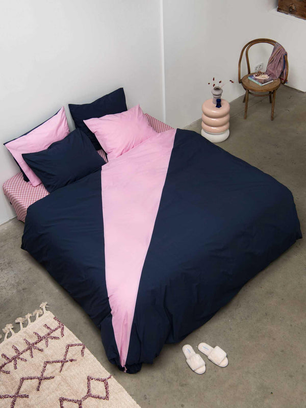 Snurk Colorblock Navy Pink Dekbedovertrek