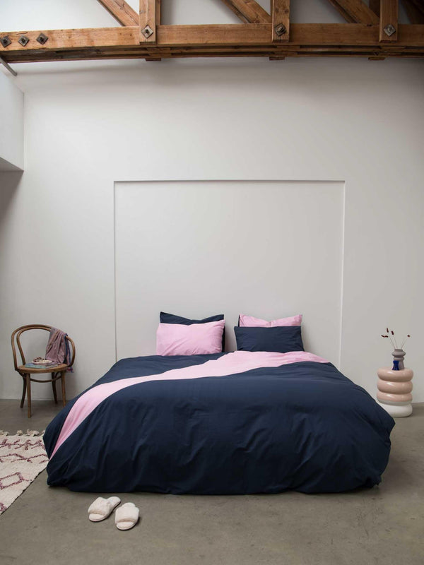 snurk Colorblock Navy Pink dekbedovertrek