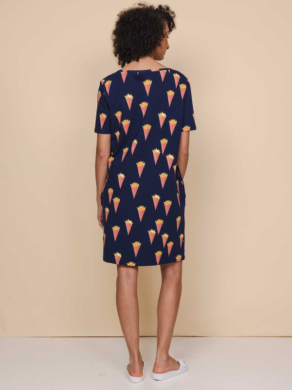 Snurk Fries Navy T-shirt Dress Dames