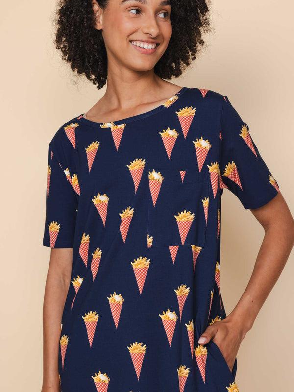 Snurk Fries Navy T-shirt Dress Dames