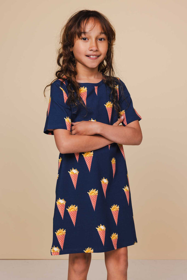 snurk Fries Navy T-shirt Dress Kids