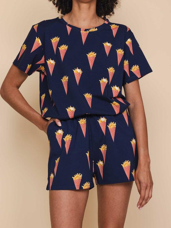 Snurk Fries Navy T-shirt En Shorts Set Dames