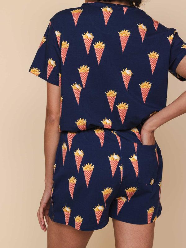 Snurk Fries Navy T-shirt En Shorts Set Dames