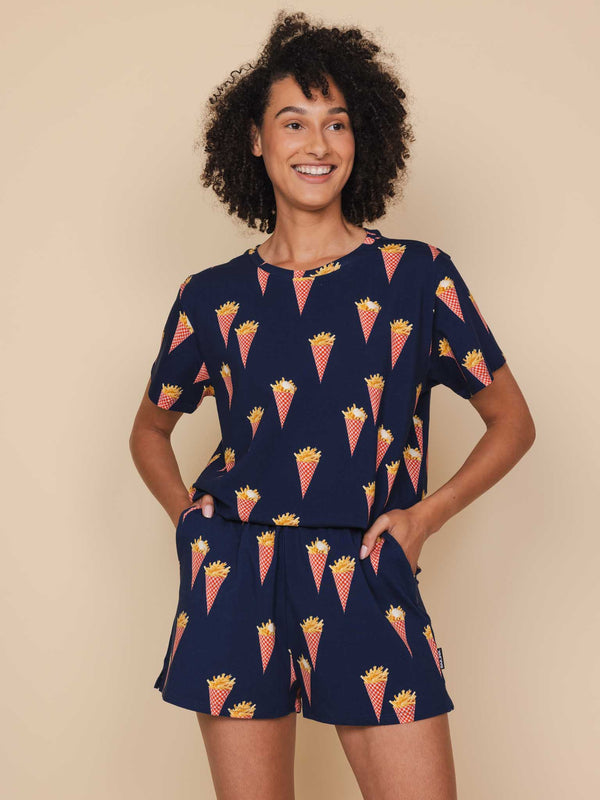 snurk Fries Navy T-shirt en Shorts set Dames